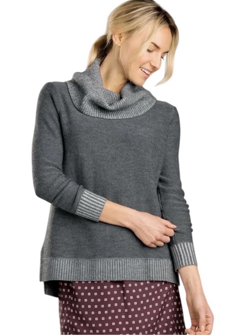 Toad & Co Merino Cabriolet Turtleneck Sweater Detachable Collar M Grey Gorpcore